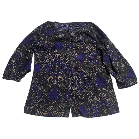 Banana Republic Blouse Long Sleeve Paisley Top Womens Sz Small Blue Black Purple - Picture 1 of 8